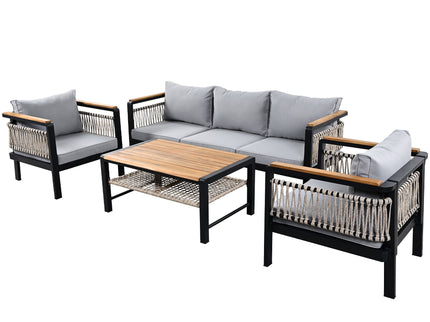 4 Pieces Outdoor Sectional Sofa Set 5 Person Patio Seating Group Outdoor Conversation Set With Cushions And A Coffee Table For Patios