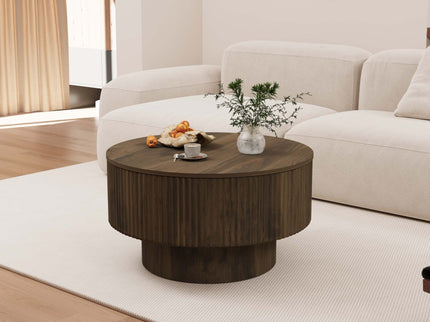 Modern Circular Coffee Table With Stripe Design And Storage Space