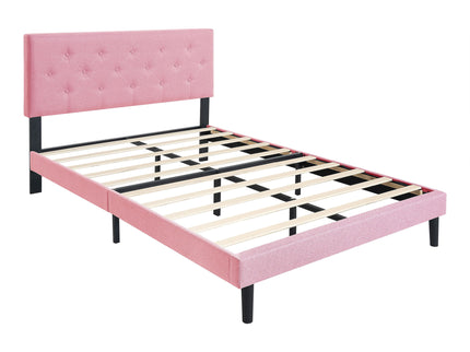 Modern Upholstered Platform Bed Frame With Button Tufted Fabric Headboard
