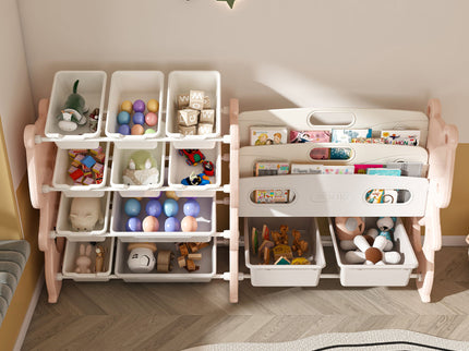 Kids Toy Storage Organizer With 2 Tier Bookshelf, Toy Storage With 12 Bins