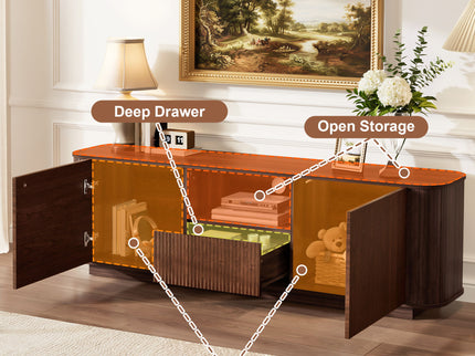70" TV Stand With Ample Storage, Curved Corners - Dark Brown