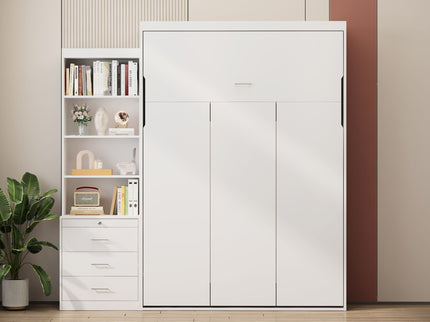 Morden Deisgn Vertical Murphy Bed With Shelf And Drawers For Bedroom Or Guestroom Wall Bed Space Saving Hidden Bed With New Style Gas Struts