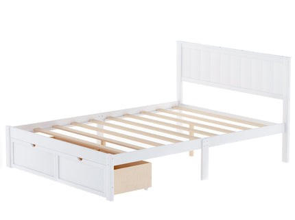 Full Size Platform Bed With Under Bed Drawers - White