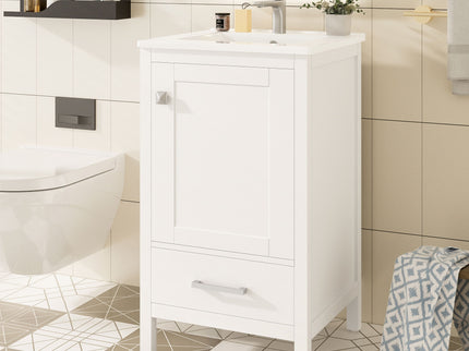 Bathroom Vanity With Ceramic Sink, Soft Close Drawers, Door Organizer, Divider Drawer, Adjustable Foot Pads