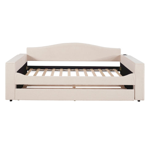 Upholstered Daybed With Storage Armrests, Trundle And Latest Integrated tooth Audio System