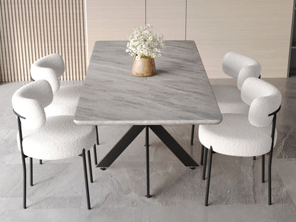 Extendable Dining Table Set With Curved Backrest Upholstered Chairs