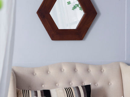 Hexagon Mirror With Natural Wood Frame, Wall Decor For Living Room Bathroom Hallway