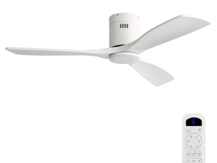 52" Flush Mount Ceiling Fan With Remote, No Light, 3 Blades, 6 Speed DC Motor For Indoor Patio - White