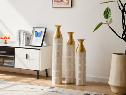 Floor Metal Vases Decorated White Metal Vases (Set of 3) Gorgeous Home Decoration Large Glazed Metal Vases - White