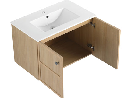 Wall Mounted Bathroom Vanity With Ceramic Sink And 2 Soft Closing Doors