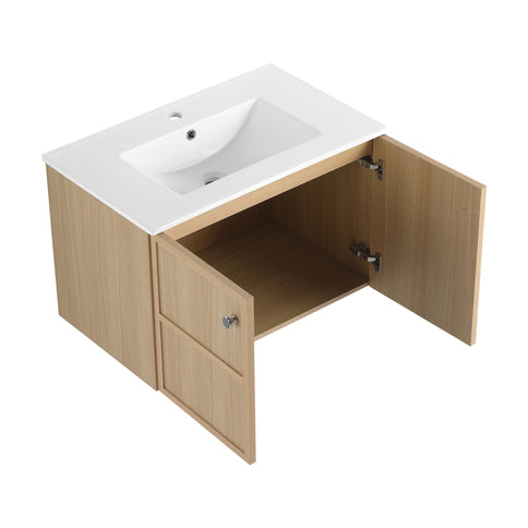 Wall Mounted Bathroom Vanity With Ceramic Sink And 2 Soft Closing Doors