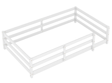 Twin Size Montessori Floor Bed With Fence - White