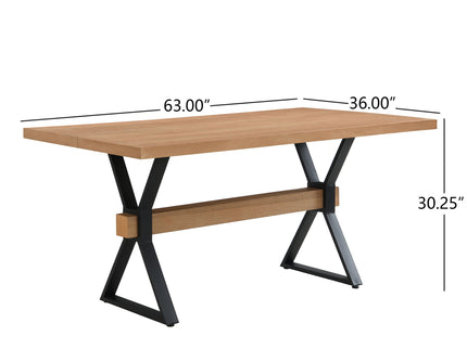 Farmhouse Style X Shaped Legs Dining Table With Metal - Natural