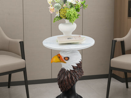 Eagle Head Accent Table, Animal Statue End Tables For Living Room - Brown / Antique White