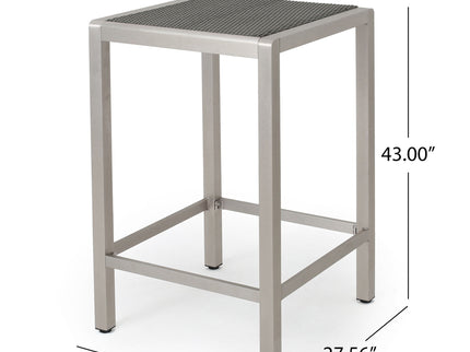 Outdoor 43" Aluminum Bar Table With Rattan Table Top - Gray / Silver