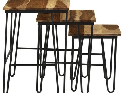 3 Piece Nesting Table With Hairpin Legs - Brown