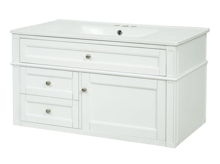 Modern Wall Mounted Floating Cabinet With Double Drawer And Sink