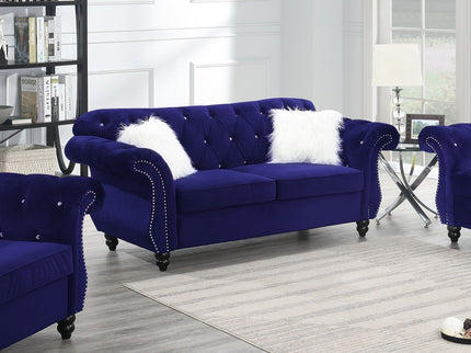 Upholstered Sofa Set With Crystal Tufted Seat And Nailhead Trim, 2 Piece Living Room Furniture - Indigo