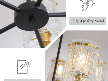 5 Light Chandelier, Textured Glass Pendant Light, (Not Including The Bulb) For Living Room - Black / Gold