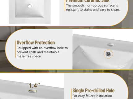 Elegant Bathroom Vanity With Ceramic Sink, Soft Close Door, Adjustable Shelf