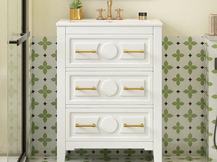 Bathroom Vanity With Sink, Free Standing Single Set, 3 Drawer Storage Cabinet