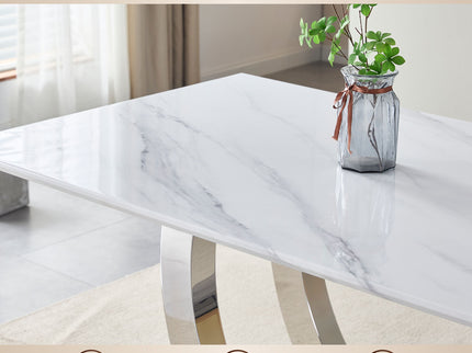 Rectangular Dining Table - Silver / White