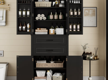 Multi Functional Storage Cabinet With Adjustable Shelves, 2 Drawers, Door Shelves