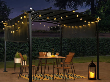 Outdoor Patio Pergola Gazebo - Steel Frame Sun Shelter With Retractable Canopy