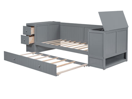 Daybed With Storage Arms, Trundle And Charging Station