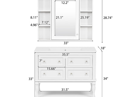 Bathroom Vanity With Medicine Cabinet, Storage Cabinet With 4 Drawers, Adjustable Shelf Mirror
