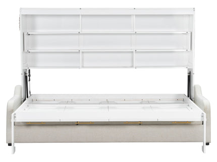 Murphy Cabinet Bed With Folding Sofa, Built In Storage Shelves And LED Light