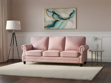 3 Seater Sofa With Nailhead Trim And Turned Legs For Living Room