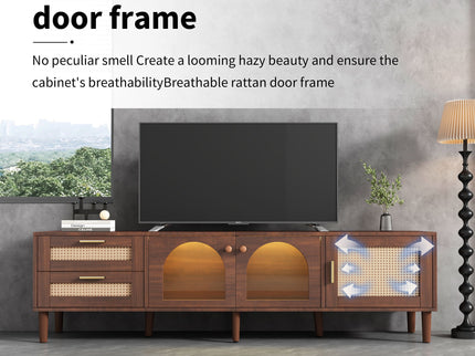 TV Stand With 3 Cabinets & 2 Drawers, LED Light Media Console For TVs Up To 80" - Dark Brown