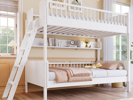 Bunk Bed With 3 Storage Shelves, Adjustable Ladder Left Or Right