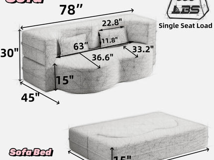 Convertible Foam-Filled Sleeper Sofa Bed With 2 Pillows