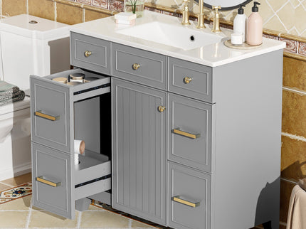 Bathroom Vanity With Ceramic Sink, Soft Close Doors, Adjustable Shelves