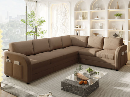 L-Shaped Couch With Pull-Out Bed, Convertible Sleeper Sofa With Side Pocket & USB Port