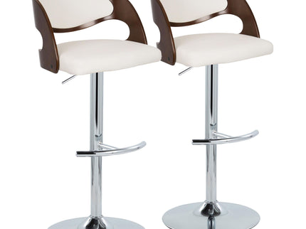 Pino - Mid-Century Modern Adjustable Barstool With Swivel With Rounded T Footrest (Set of 2) - Chrome / Cherry / White