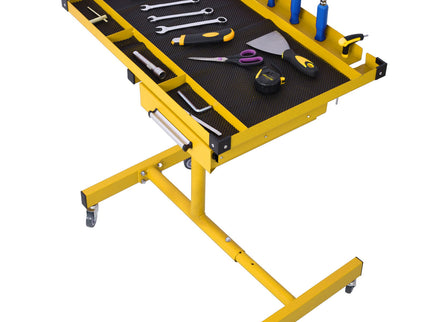 Adjustable Tear Down Work Table With Drawer For Garages, Repair Shops, And Diy, Portable, (4) 2.5" Swivel Casters, 220 Pound Capacity, Rubber Corners, Heavy Duty Steel