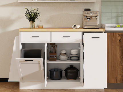 Kitchen Sideboard With Sliding Door Cabinet, 3 Tier Spice Rack