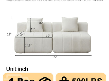 Modular Sectional Sofa With 2 Pillows, Symmetrical Design
