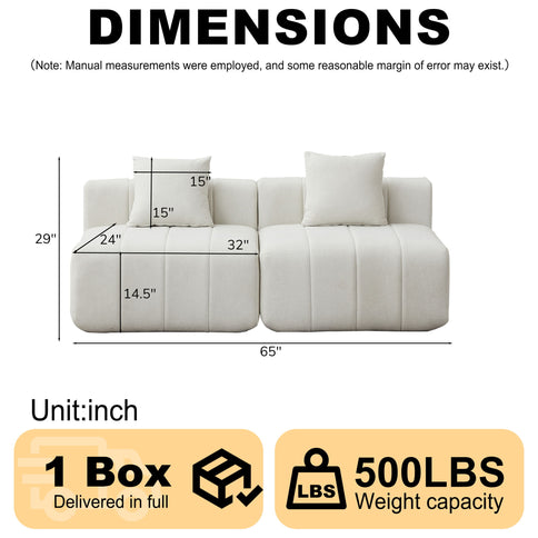 Modular Sectional Sofa With 2 Pillows, Symmetrical Design