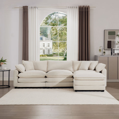 Modern Oversized Modular Cushion Sofa With Ottoman, Low Back, Deep Seating Sofa Set
