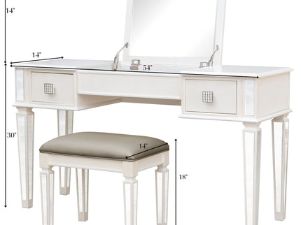 Mirrored Vanity Desk With Drawers And Stool, Flip Up Dressing Table Set For Makeup Room