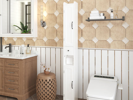 Slim Tall Bathroom Storage Cabinet With Adjustable Shelves, 2 Doors Freestanding Cabinet - White
