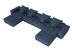 Blue / 4 Seater Sofa With 2 Ottomans
