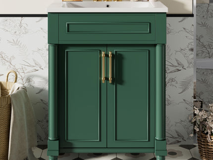 Bathroom Vanity With Integrated Sink, 2 Door Cabinet, Single Sink For Small To Medium Bathrooms