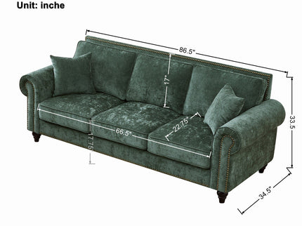 Modern 3 And 2 Seater Sofa With Rolled Arms, Tufted Upholstered Couch