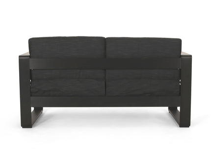 Loveseat With Slat Paneling And Aluminum Frame - Black