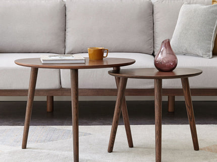 Center Table Low Table 100% Solid Oak Wood Top Plate Desk Pebble Shaped Natural Wooden Coffee Table - Walnut